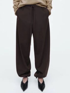 COS women’s drawstring barrel pant chocolate brown